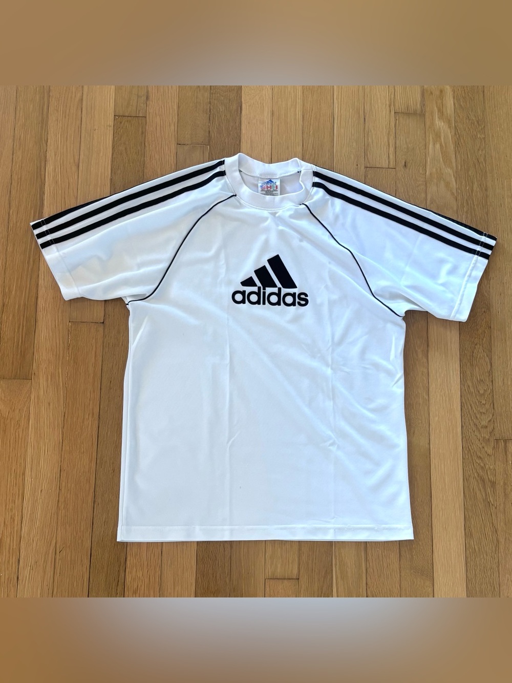 Vintage 90s Adidas Jersey Shirt S Mens White Made in USA Velvet Trefoil Gorpcore